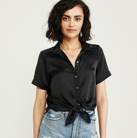 black satin button up blouse
